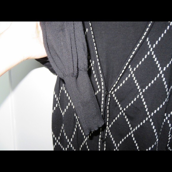 Escada Wool Cardigan Sweater Black and White Argyle Button Front V-Neck 38 - Picture 6 of 9